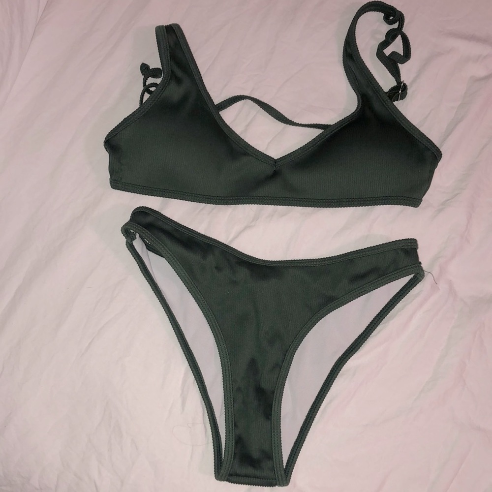 Zaful olive green 2 piece swim suit